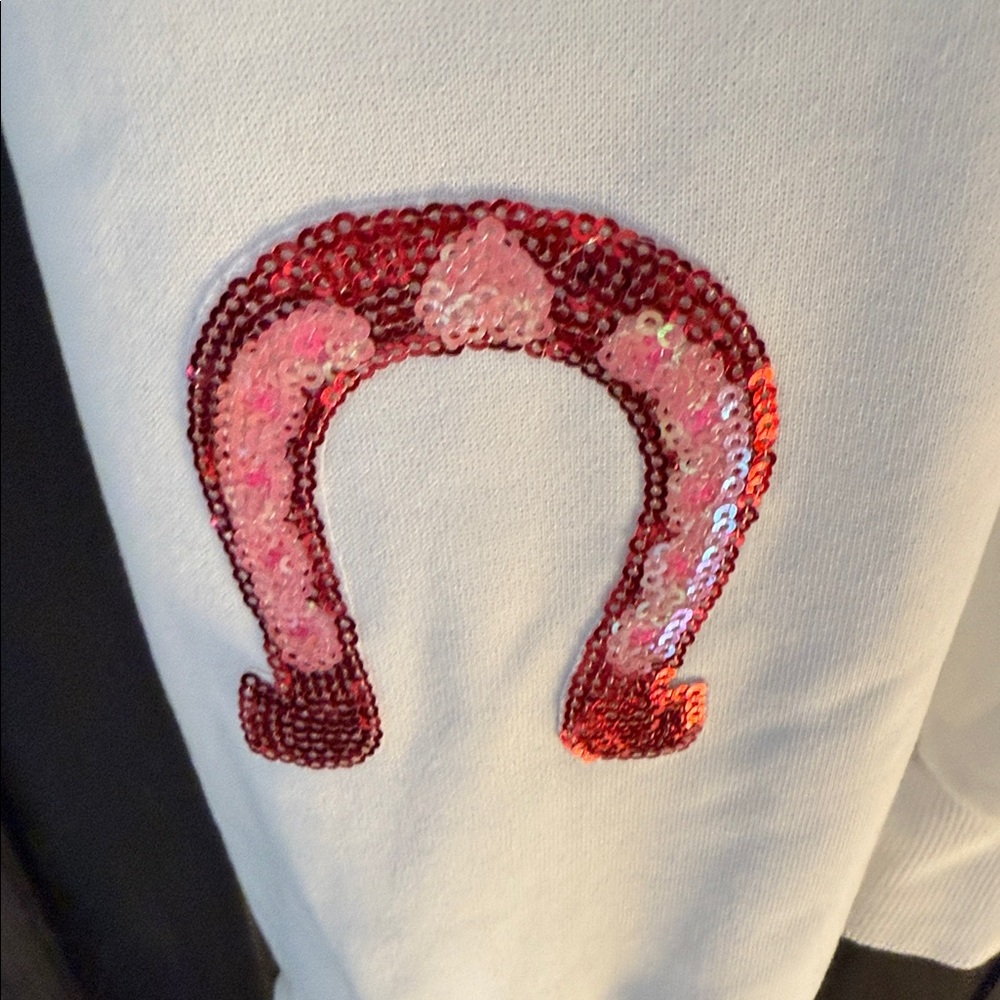 BiBi White Western Valentine Sequin Sweater with Pink Boot Design - Picture 8 of 12